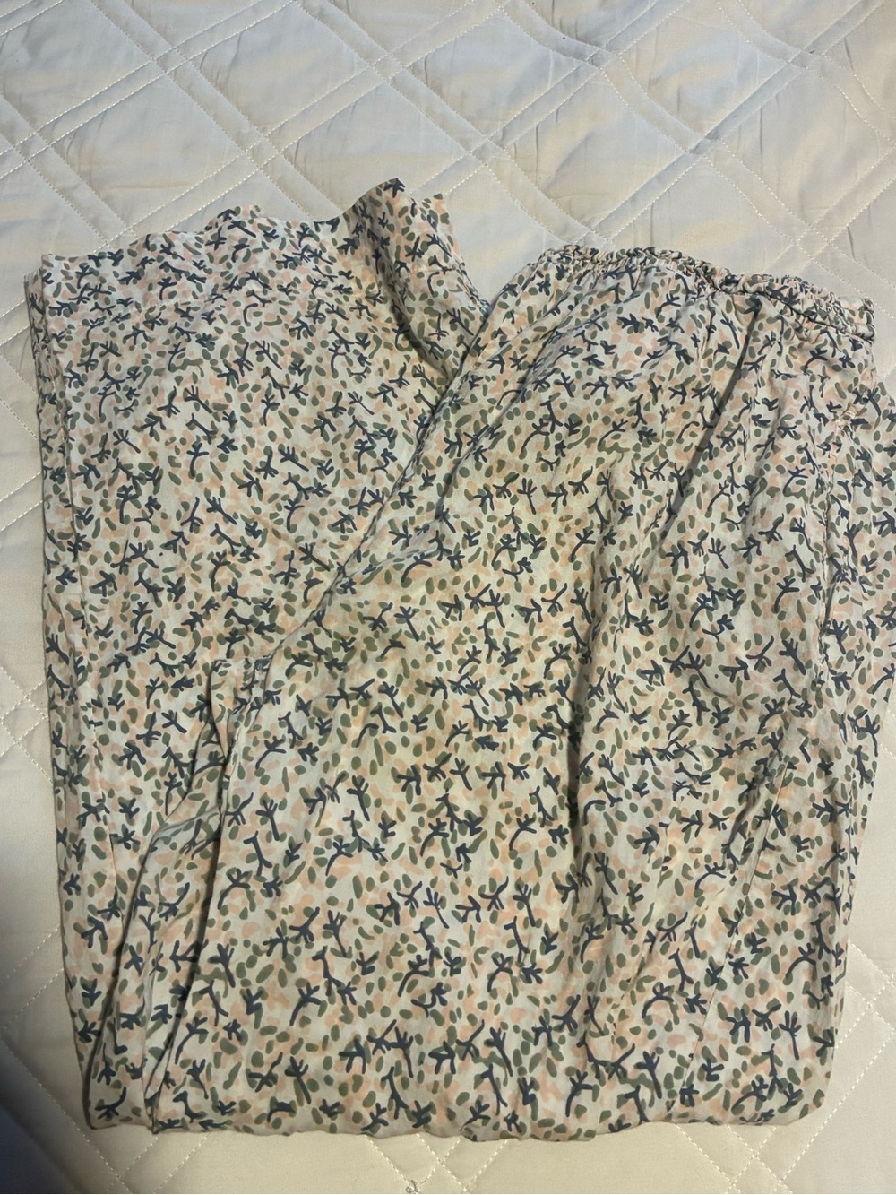 Mirth Light Floral V-Neck Blouse in Cream and Blue pajamas set